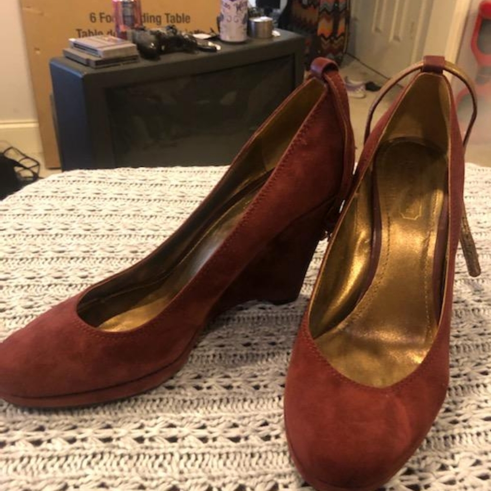 Coach Red suede wedge heels
